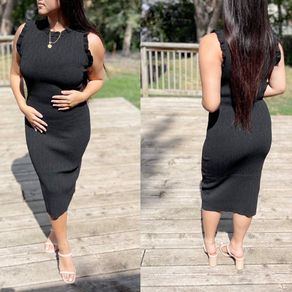 NWOT Ruffle Edge Midi Dress Black